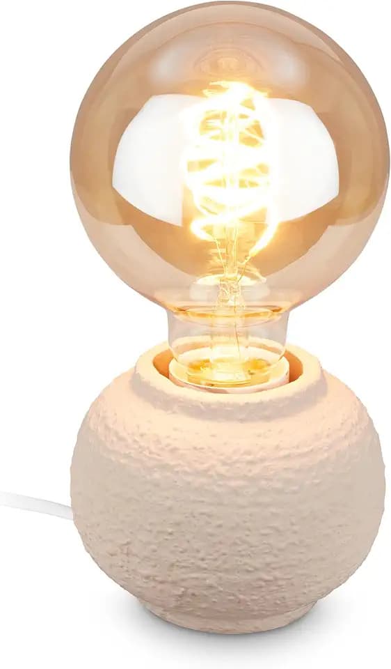 BRILONER - Tischlampe mit Kabelschalter, Keramikfuß, E27, max. 25W, Nachttischlampe, Leselampe, Lampe, Schreibtischlampe, Tischleuchte, Leselampe Bett, Leselicht, Deko Wohnzimmer, 10x8 cm, Beige