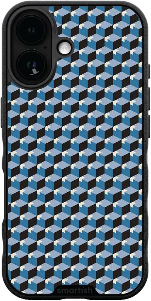 Smartish® iPhone 17 MagSafe Case - Gripmunk [Slim + Protective] - This Side Up - Drop Tested 6FT - Wireless Charging - Geometric Design - Color Block - Blue Black Pattern - Fits Apple iPhone 17