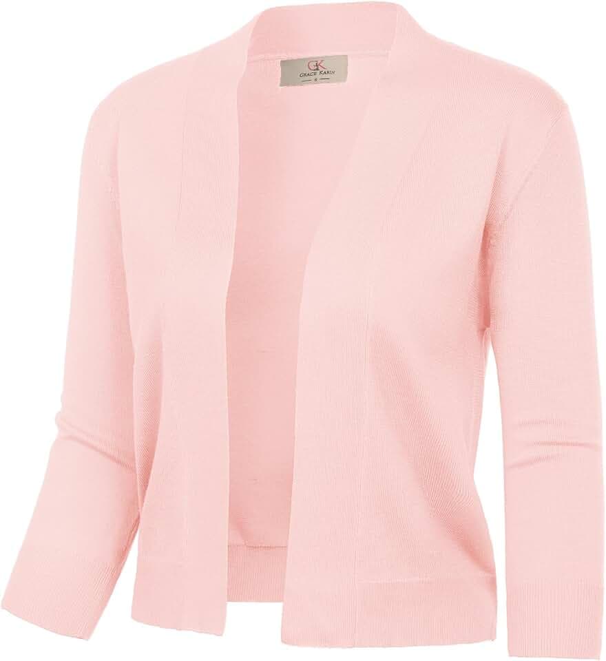 GRACE KARIN Womens 3/4 Sleeve Knit Cropped Cardigan Sweaters Lightweight Open Front Bolero Shrugs Sweater for Dress