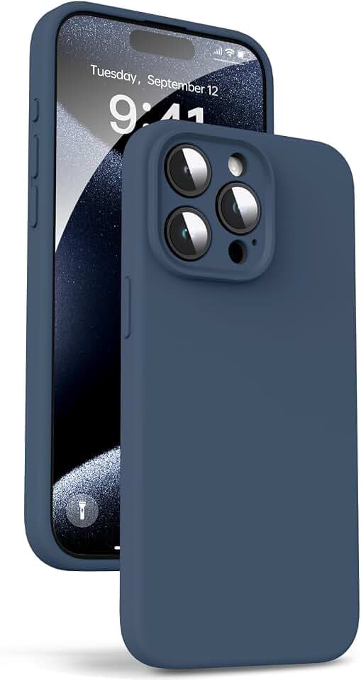 Supdeal Liquid Silicone Case for iPhone 15 Pro Max - [Camera All-Round Protection] [Soft Microfiber Lining Anti-Scratch] 4 Layer Full Covered Shockproof Gel Rubber Phone Case Cover, 6.7", Dark Blue