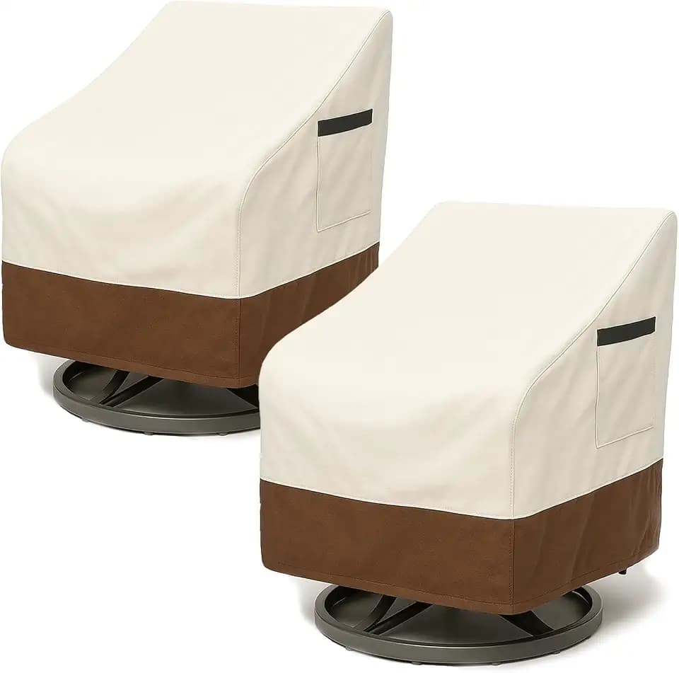 Waterproof Patio Chair Covers, Heavy Duty 600D Lawn Outdoor Furniture Covers for Swivel, Lounge, Rocking & Adirondack Chairs, All-Weather UV & Fade Resistant, 28W x 32D x 36H in, 2-Pack Beige & Brown