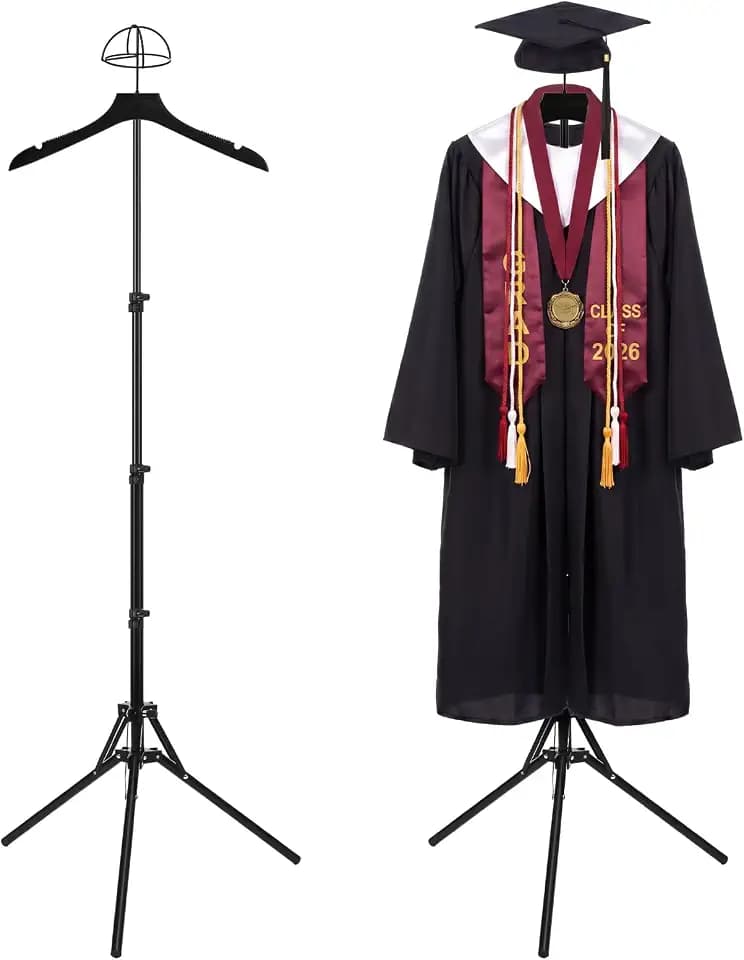 Novabright 32-63 Inch Graduation Cap and Gown Display Stand Adjustable Black Garment Hanger Graduation Steamer Hat Rack Holder Foldable Clothing Stand for T-shirt Ceremony Retail Dress Party Supply