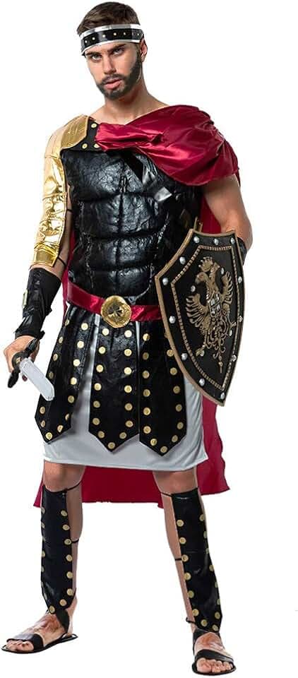 EraSpooky Herren Römisches Gladiator Kostüm mit Umhang Faschingskostüme Cosplay Halloween Party Karneval Fastnacht Kleid für Erwachsene