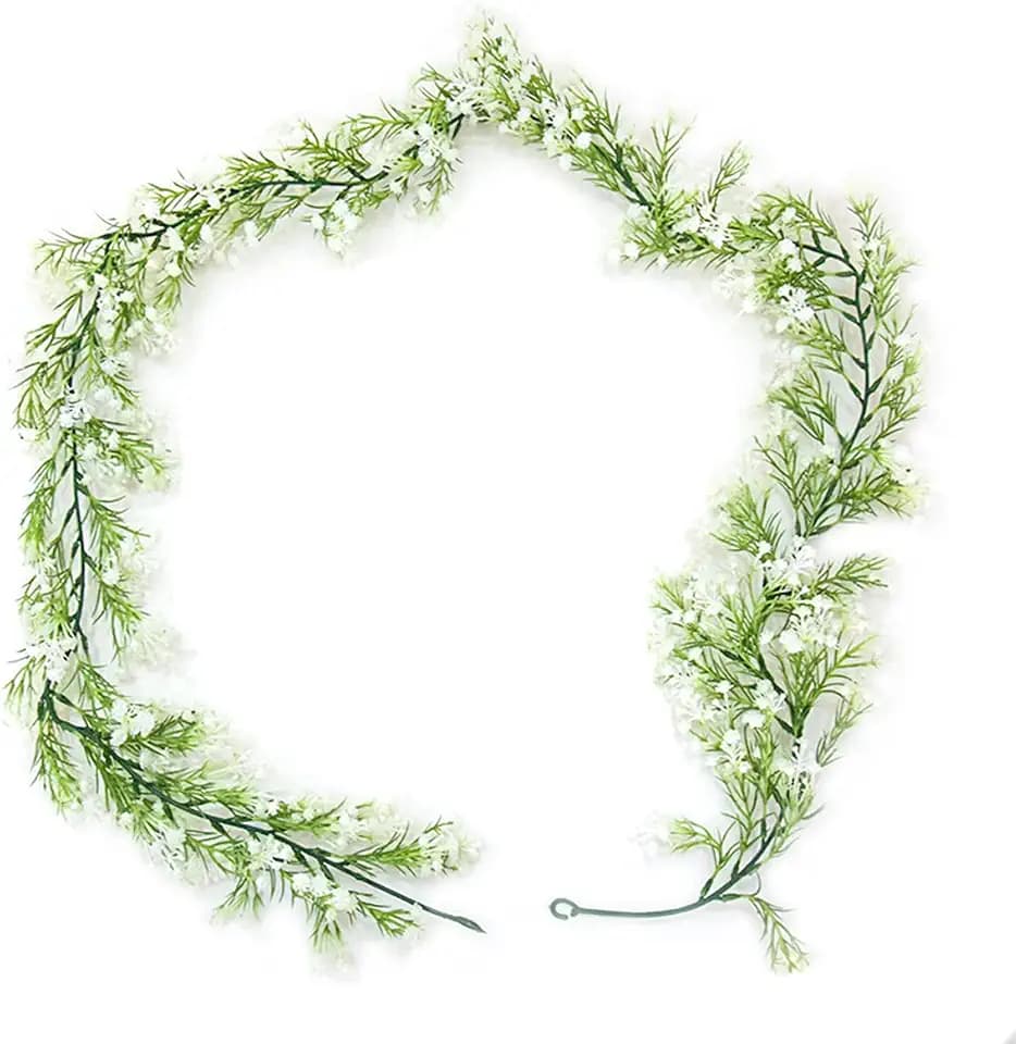 Gypsophila Artificial Flowers Garland 5.5Ft Faux Baby Breath Flowers Vine Real Touch Hanging for Wedding Arch Party Home Decor DIY (White)