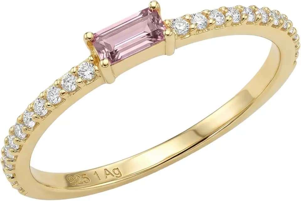 Amor - Damen Ring 925 Silber - Vergoldet/Golden - mit Zirkonia Stein - Baguette Ring