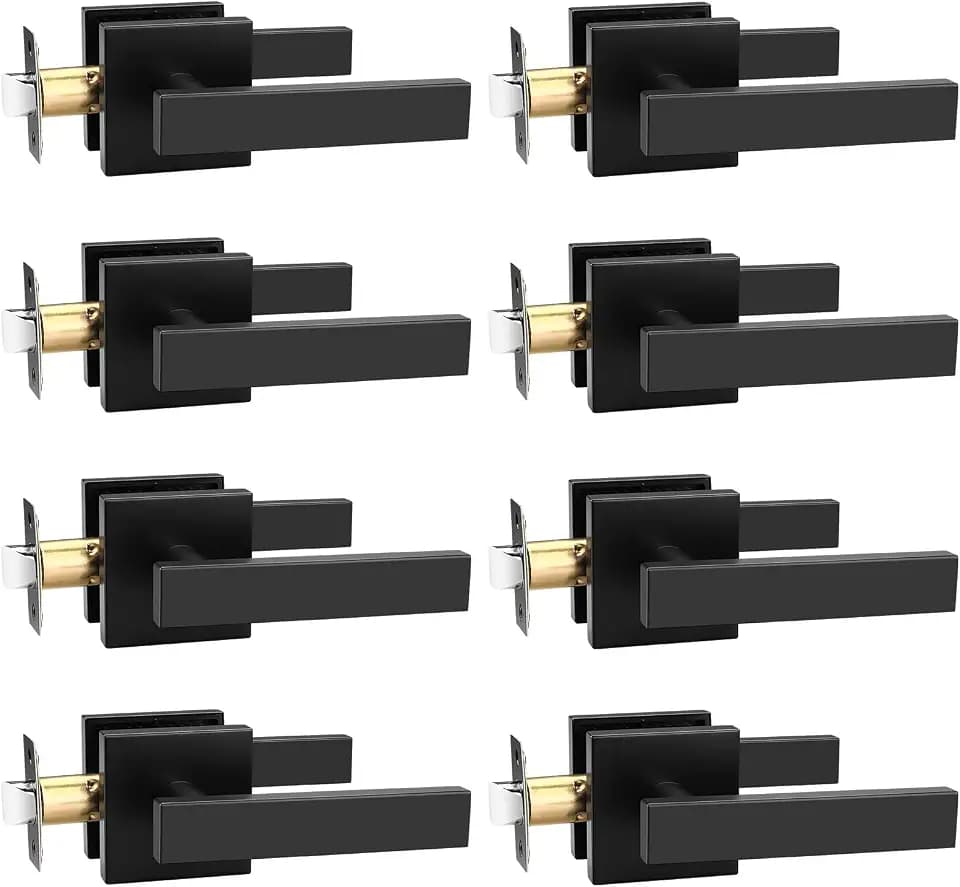 8 Pack Passage Door Handle,Keyless Matte Black Interior Door Knob,Heavy Duty Door Lever Hardware for Hallway,Office,Reversible for Left & Right