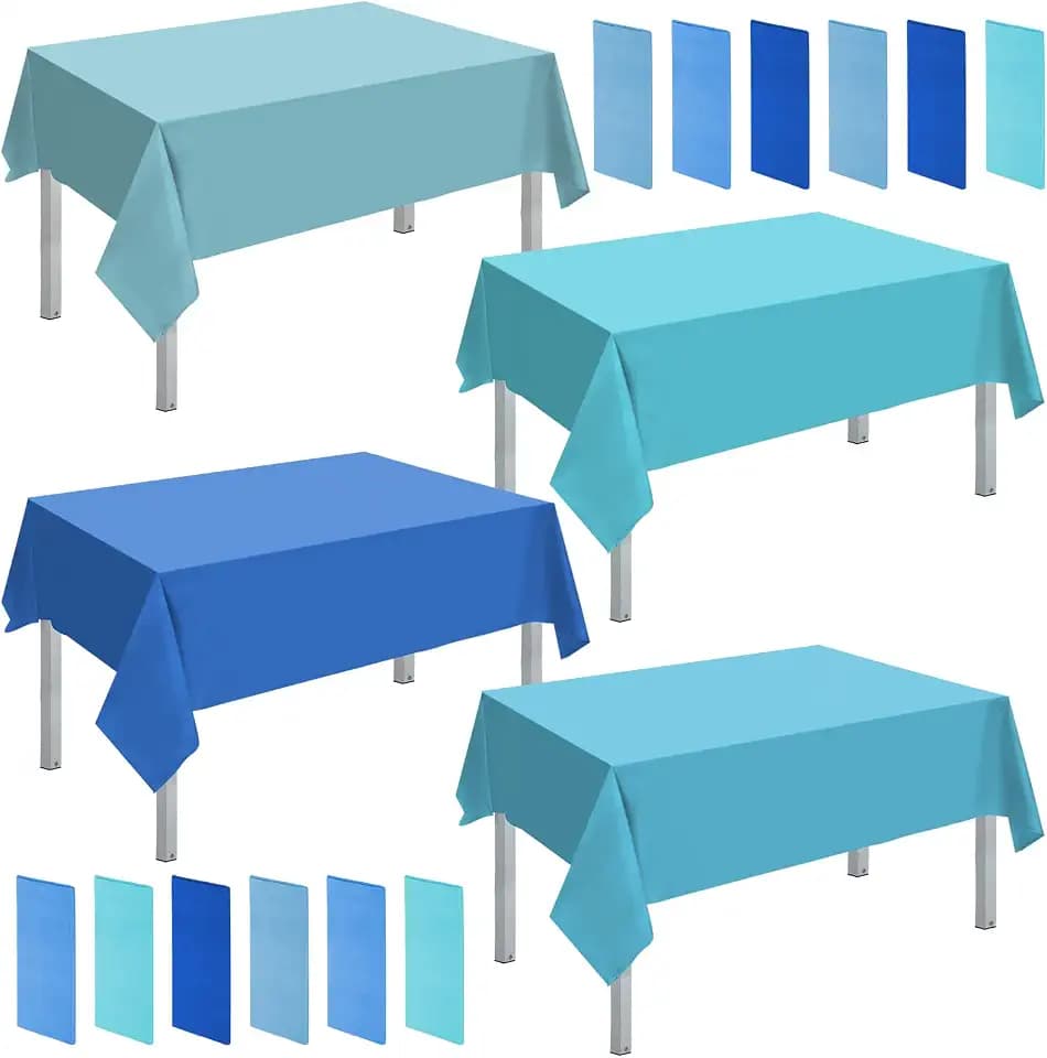 Frienda 12 Pcs Plastic Tablecloth 54 X 108 Inch, Blue Series