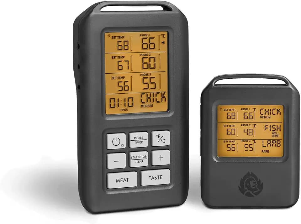 BURNHARD® Funk Grillthermometer mit 4 Temperaturfühlern, 30m Reichweite