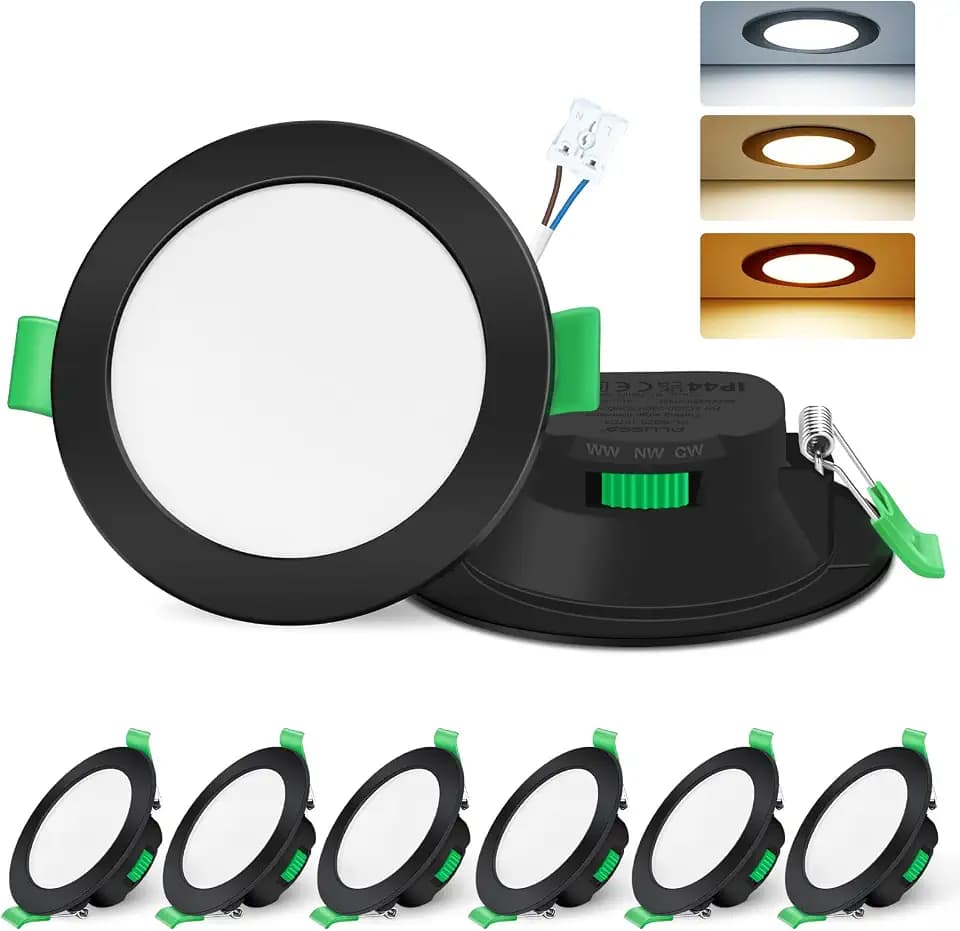 ALUSSO LED Einbaustrahler 230V 7W 3CCT Dimmbar 68mm Spots, Schwarz 6er Set