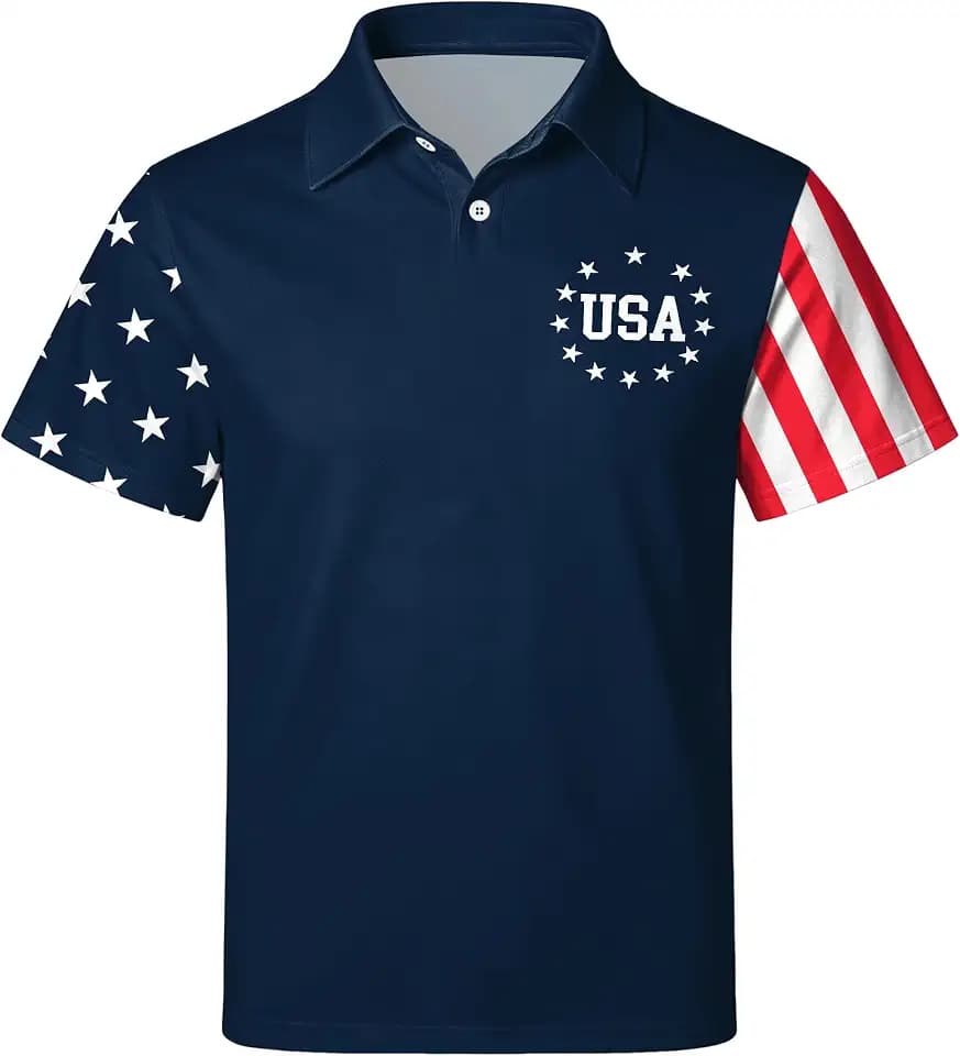 Boys Patriotic Polo Shirts: 250th Anniversary USA Golf Polo Shirt Kids American Flag Print Button Down Tops