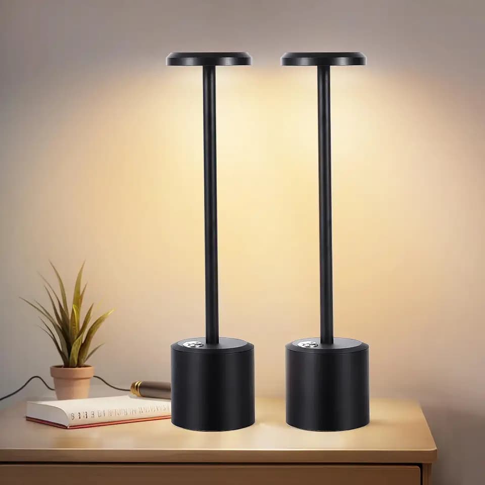 Rechargeable LED Wireless Touch Desk Lamps Set of 2, 5000mAh Battery Operated Lamp, 3 Color Modes with Memory Function and Stepless Dimming Desk Lamp for Restaurant/Bedroom/Terrace (Black)
