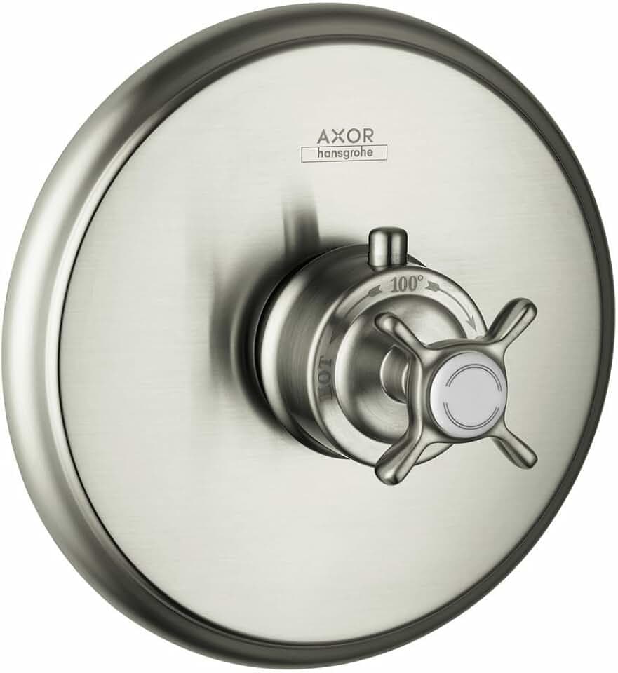 AXOR Montreux Classic Timeless Auto Temperature Control 1-Handle 7-inch Wide Thermostatic Shower Trim for Rough-in Valve in Brushed Nickel, 16816821
