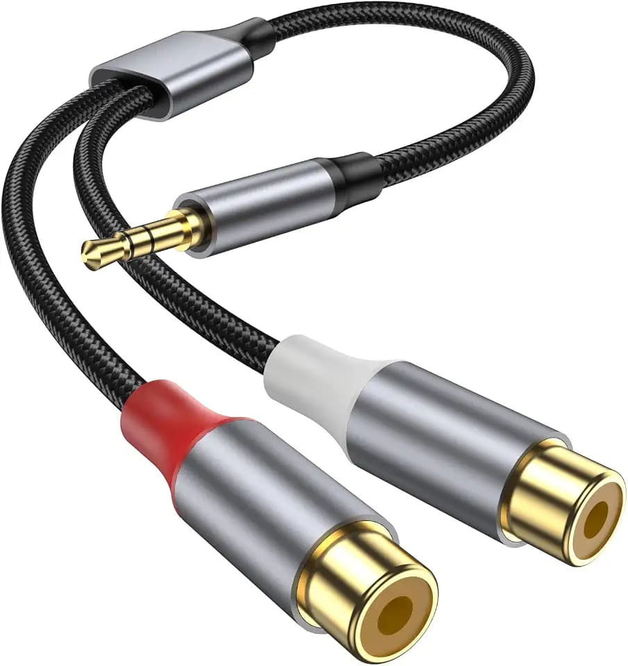 3.5mm to RCA Cable, 10 inch 3.5mm Auxiliary Male to 2RCA Female Stereo Audio Cord Connector for Smartphones, MP3, Tablets, Speakers, Home Theater, HDTV and More.