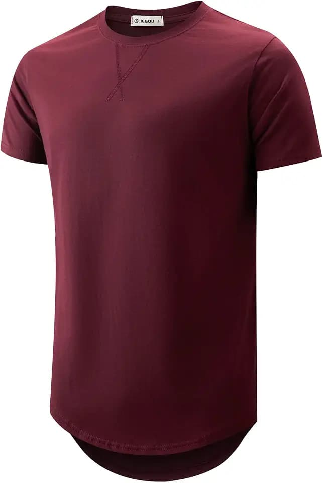 KLIEGOU Men's 100% Cotton Longline T-Shirt, Pre-Shrunk Soft