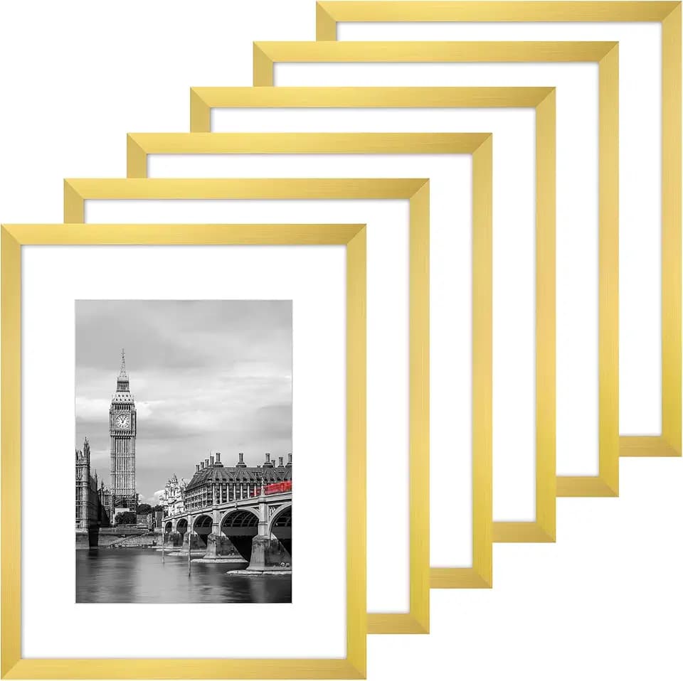 Fixwal 8x10 Picture Frame Set of 6 with Plastic Cover, PVC, Gold