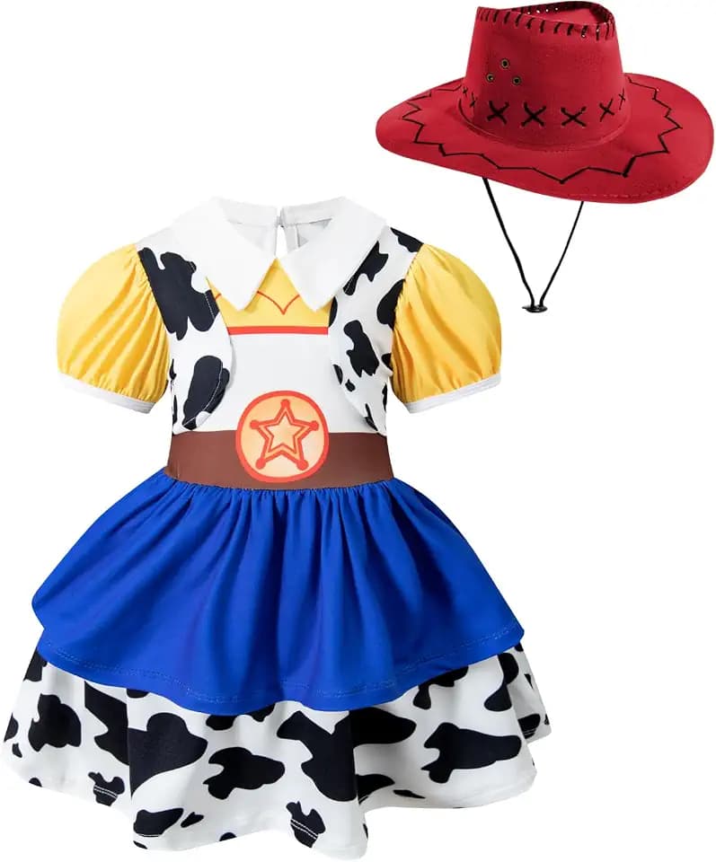 Toddler Girls Cowgirls Costume with Cow Girl Hat Halloween Party Dress Up 2-6Years