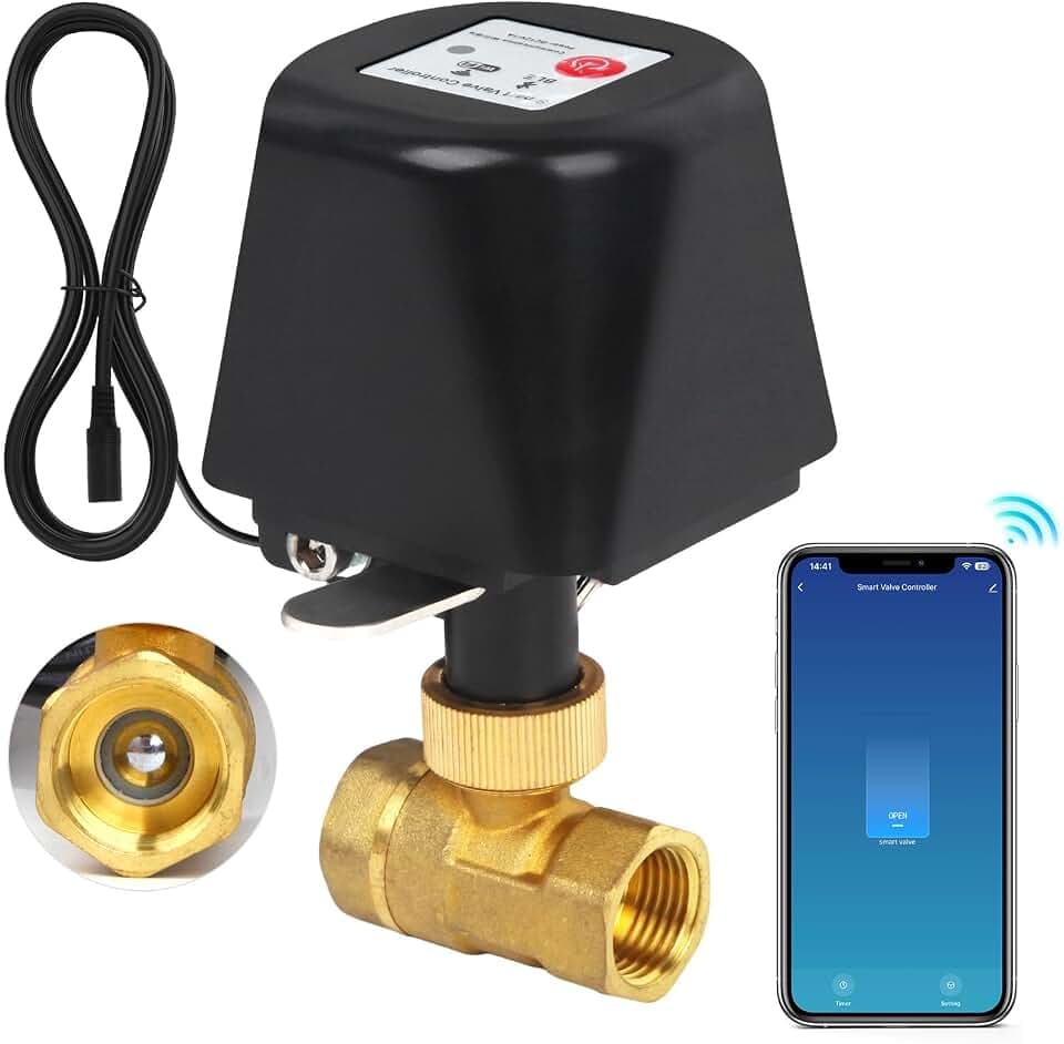 Smart WLAN Wasserventil, Motorkugelhahn mit App-Zeitplanung & Szenen, Timer, Alexa/Google Home kompatibel, Manueller Reset, für Garten-Bewässerung, Pool, Gewächshaus & Hydroponik (Messing, 1 Zoll)