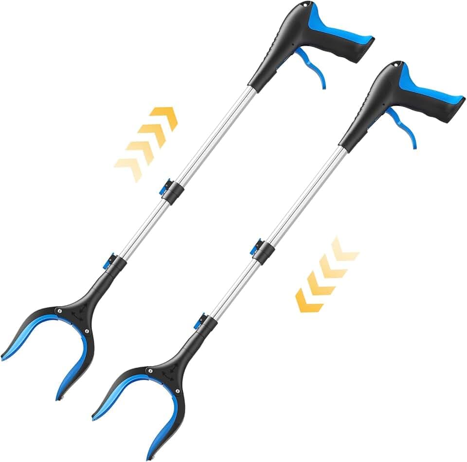 Greifer zum Aufheben für Senioren, Reacher - 5-stufiger Teleskop-Greifer (60-104 cm) – Leichte Greifhilfe & Müllzange zum Aufheben von Gegenständen (Blue - 2 Stück))