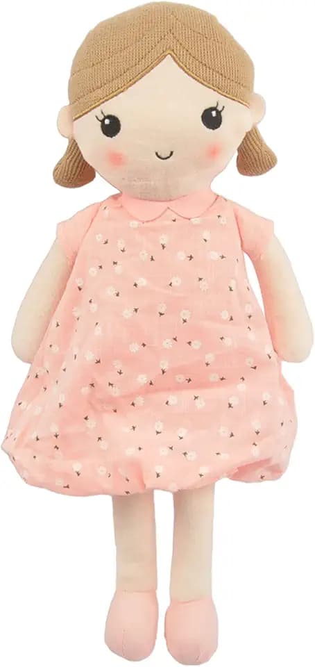 Linzy Toys, Soft Plush Light Pink Blue Emily Rag Doll for Girl, 15" My First Rag Doll, Muñecas de Trapo para Niña, Embroidered Face, Safe for All Ages (89835)