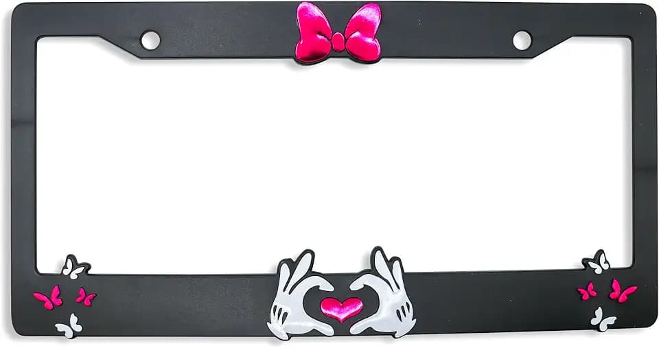 Minnie Bow V2 3D Raised License Plate Frame | 1 Pack Car License Plate Cover | Universal US Black License Plate Holder | Auto Accessories (Car, Truck and SUV)