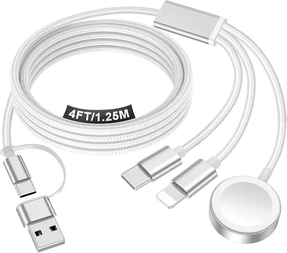 Travel Essentials for Apple Watch Charger,iPhone Charger,3 in 2 Type C/Lightning/Magnetic Travel Charging Cable,Portable Multi Charging Cable for Apple Watch, iPhone 18‑11,Samsung S26,Car–4ft