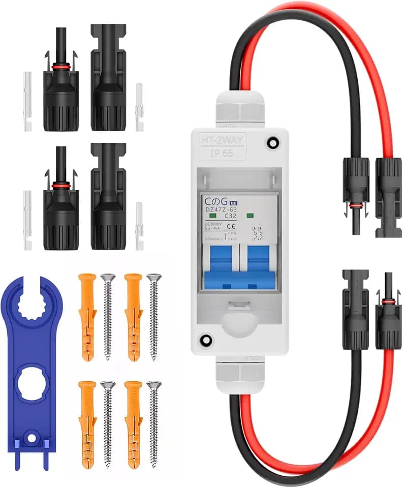 Solar Panel Disconnect Switch, CGELE 32 Amp DC 1000V Breaker Box PV Disconnect Switch Miniature Circuit Breaker with IP65 Waterproof Box-Upgrade