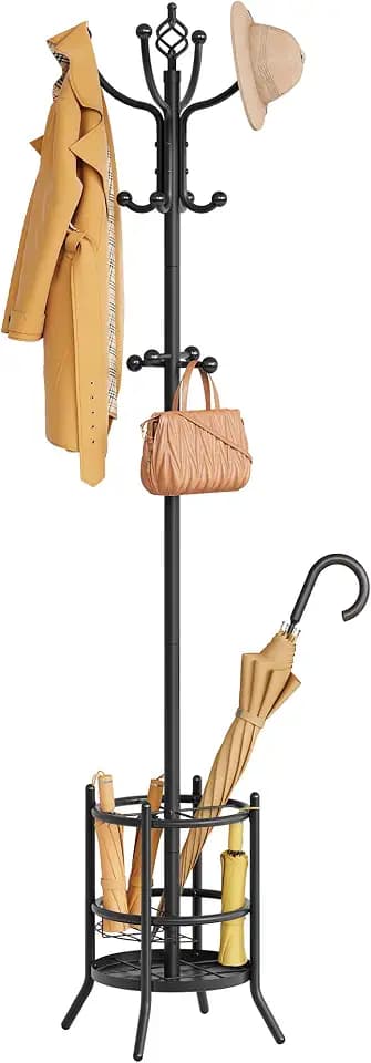 Tajsoon Garderobenständer mit Schirmhalter, Metal Garderobenbaum, Schwarz