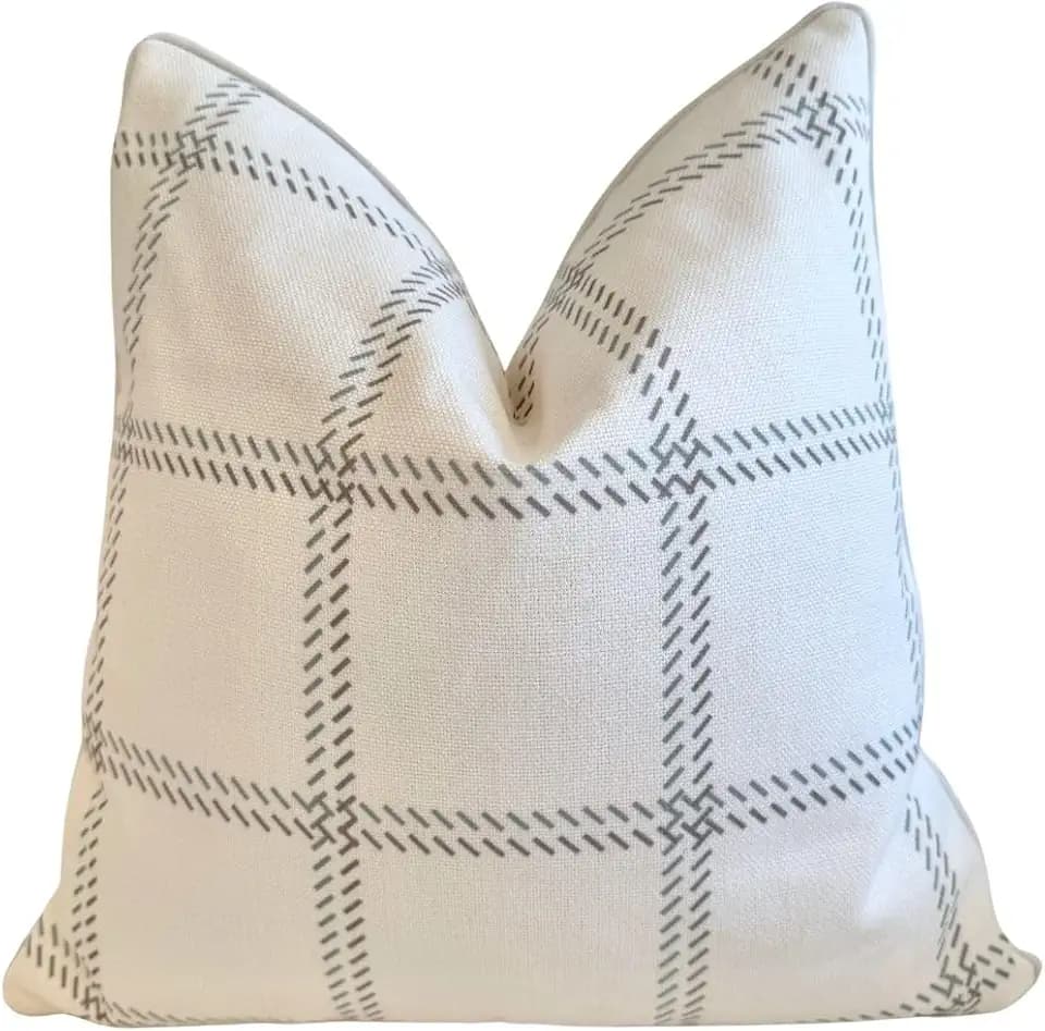 Jillien Harbor The Elliot Patterned Throw Pillow Cover – Checkered Pillow Print Polycotton Designer Accent for Farmhouse Decor, Decorative Pillow Cover, Fits 20 Inch Insert, 18 x 18 Inches, Brown