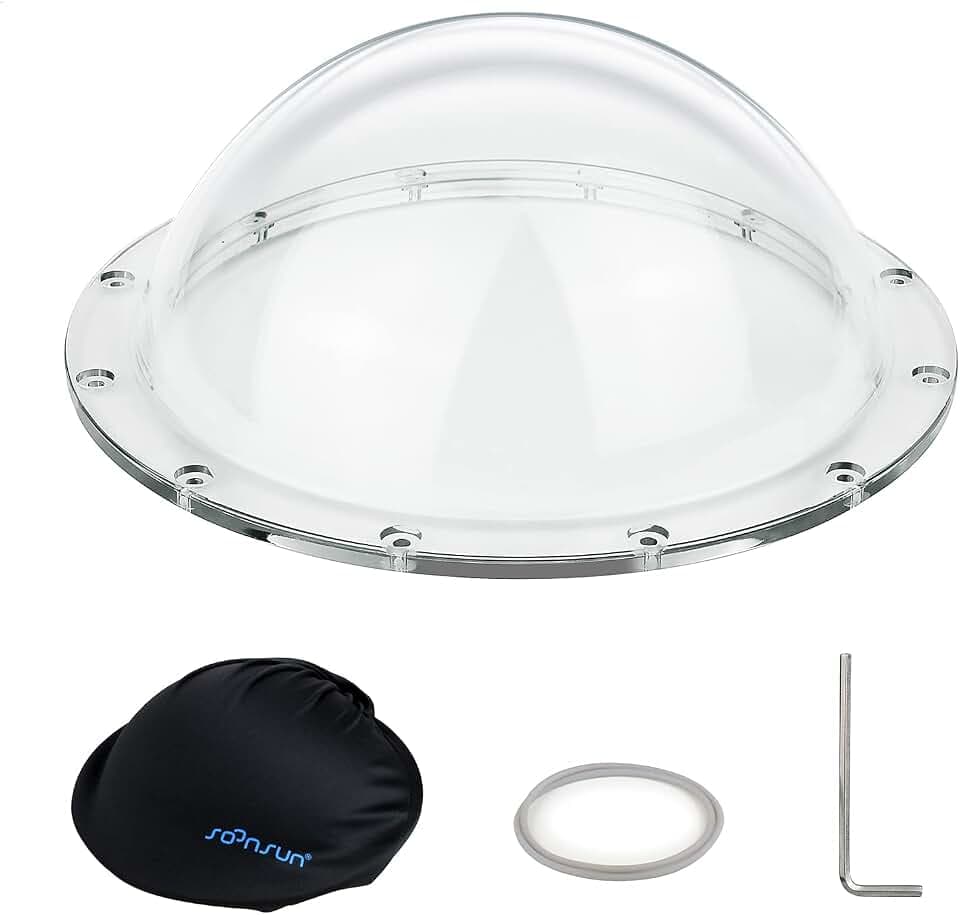 SOONSUN 15,2 cm transparente Ersatz-Dome-Port-Abdeckung für GoPro Hero 12 11 10 9 8 7 6 5 4 3 Dome Port – inklusive Kuppelabdeckung, schützender Tasche mit Kordelzug und Reparaturzubehör