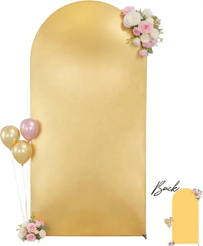 Wedding Arch Backdrop Cover, 7.2FT Gold Yellow Arch Cover Stretchy Backdrops, Double-Sided Arch Stand Covers for Wedding Ceremony, Baby Shower, Birthday Party Decoration