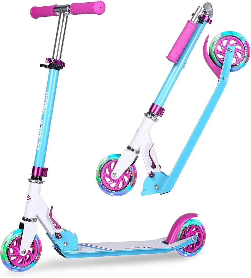 Kick Scooter - Collapsible Portable Kids Push Scooter - Lightweight Folding Design with High Visibility RGB Light Up LEDs on Wheels