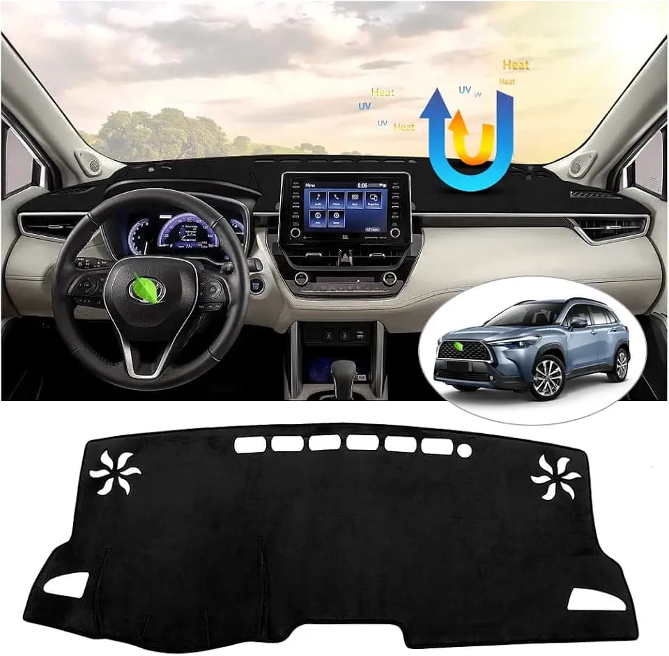 Karltys Flannel Dash Cover for Toyota Corolla Cross 2022-2026 Dashboard Cover Mat,Anti Glare Non-Slip UV Protection Corolla Cross Interior Accessories