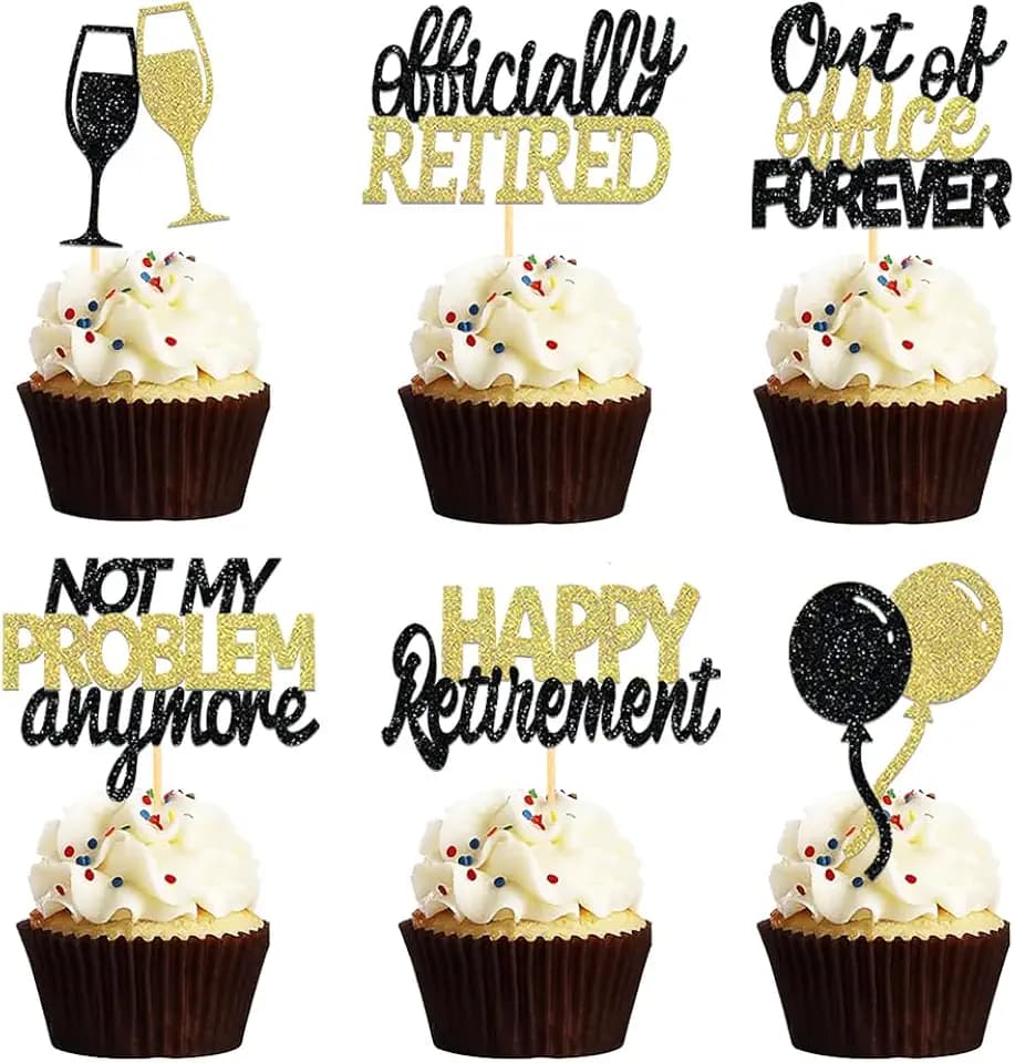 24 Pcs Happy Retirement Cupcake Toppers - Officially Retired Cupcake Picks