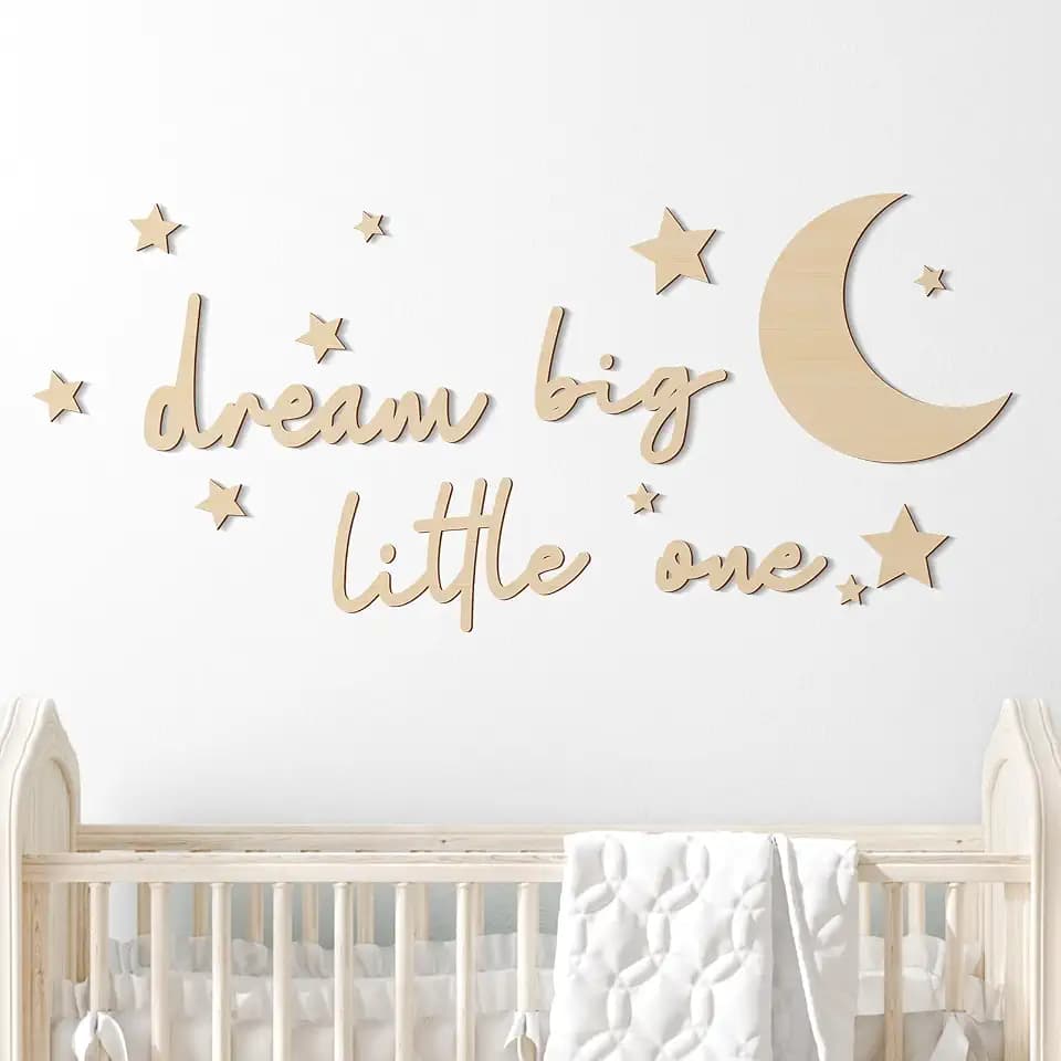 Briwooody 15 Pcs Dream Big Little One Moon Stars Nursery Decor,Wood Color