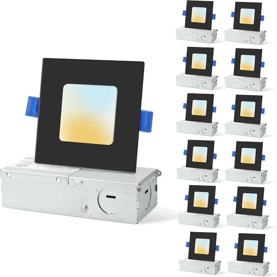 12 Pack 3 Inch Square LED Recessed Lighting, 5CCT, 6W, Dimmable