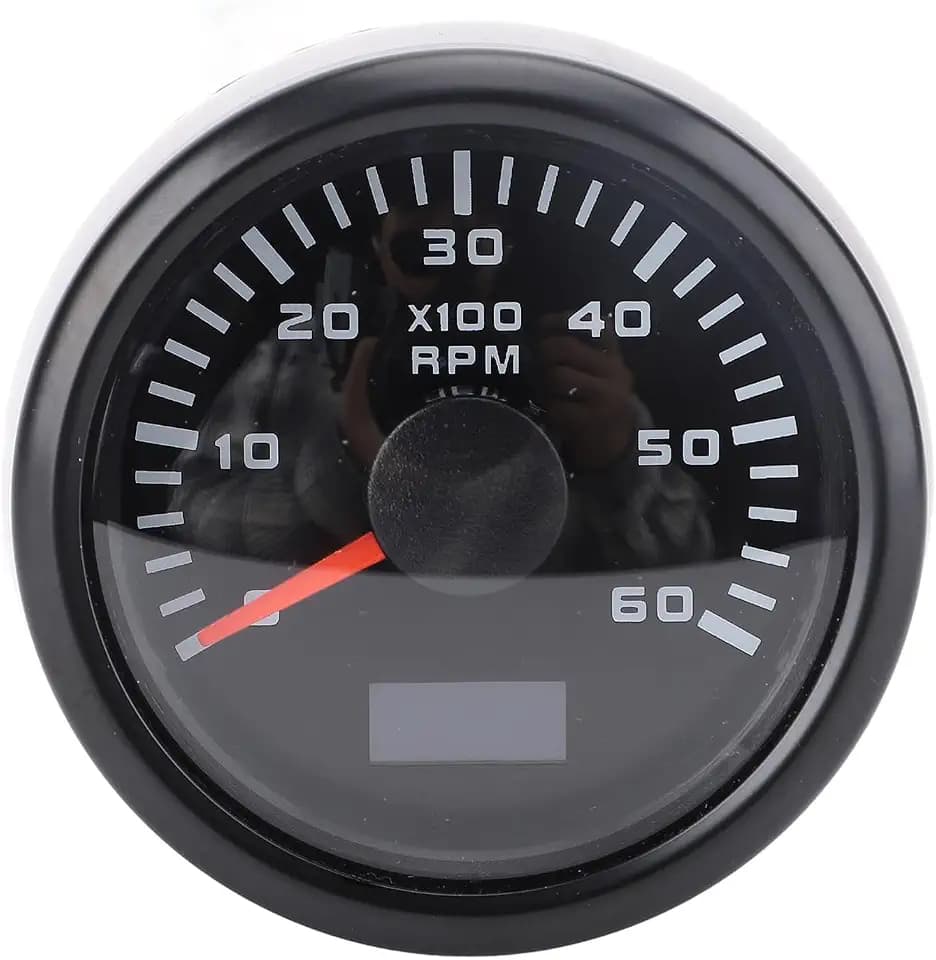 52mm 2inch Car 6000RPM Tachometer Gauge with Hour Meter 7 Color Backlight RPM Meter Kit for Truck Tractor Car RV Boat (Black Dial Black Cover CX6227B)