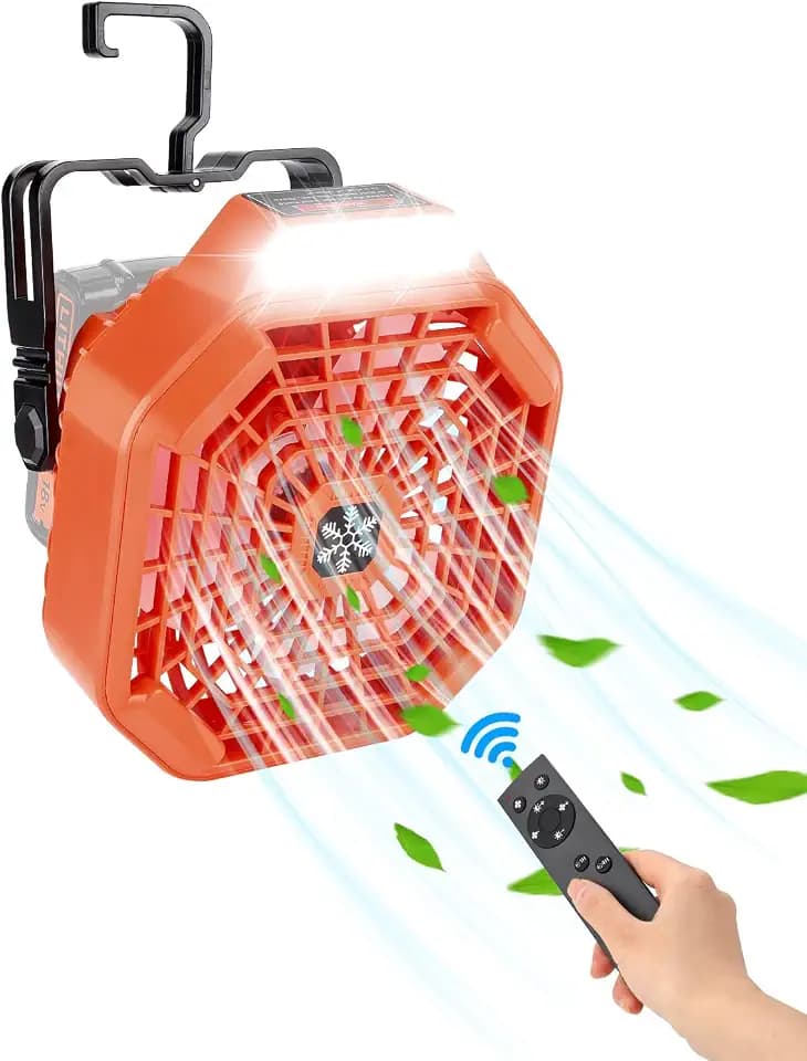 Taingwei Portable Fan with Remote for BLACK+DECKER 20v Battery,Camping Fan with 3 Energy Efficient Speed Settings and Dimmable Led Light(Battery not included)
