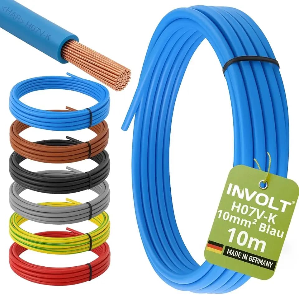 INVOLT 10m H07V-K 10mm² Verdrahtungsleitung Blau Aderleitung Meterware