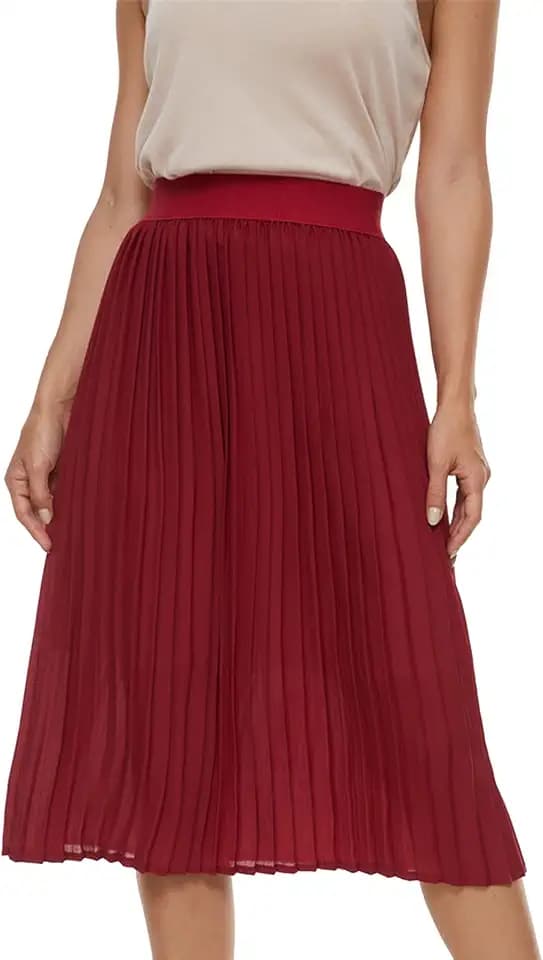 Damen Sommer Boho Faltenrock Casual Chiffon Hohe Taille Elastische A-Linie Midi Lange Röcke
