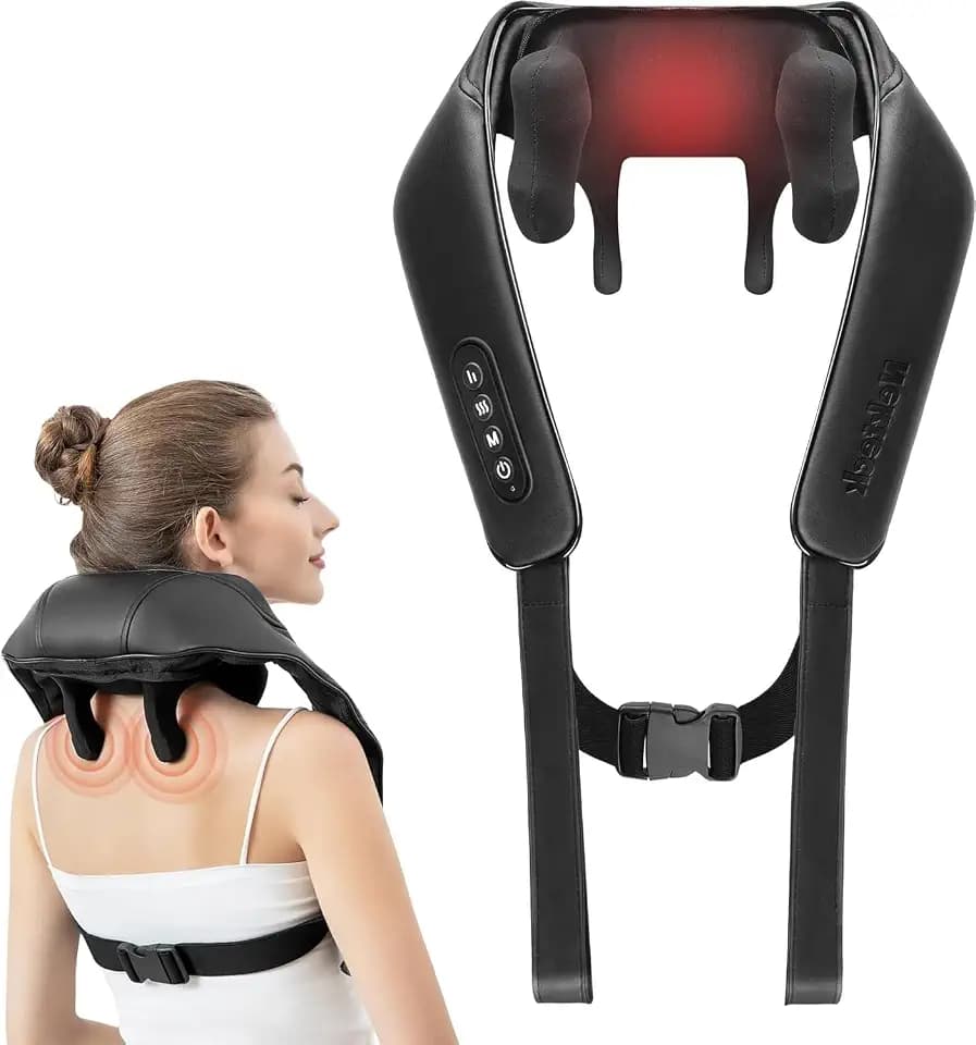 Nekteck Nackenmassagegeräte kabellos, Schultermassagegerät mit Wärme, 6D Tiefengewebe Shiatsu Elektrische Rückenmassagegeräte für Muskelschmerzen für Zuhause, Büro und Auto, Schwarz