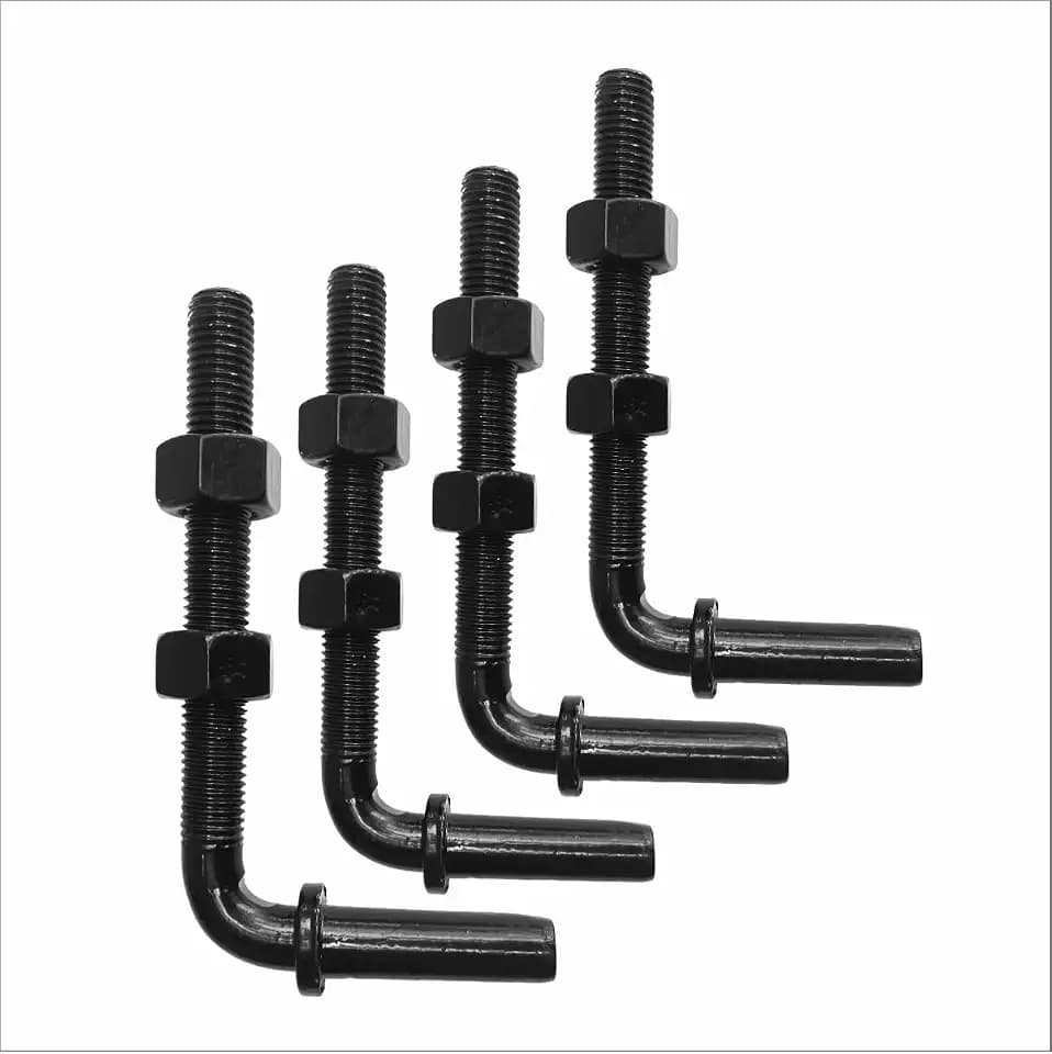 Steel Hinge J-Bolt with Nuts, Heavy Duty L-Shape Hinge Bolt, 4 Bolts and 8 Nuts Included (Black Coated, 9")