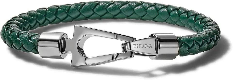 Bulova Jewelry Men's Marine Star Braided Leather Bracelet with Tuning Fork Clasp