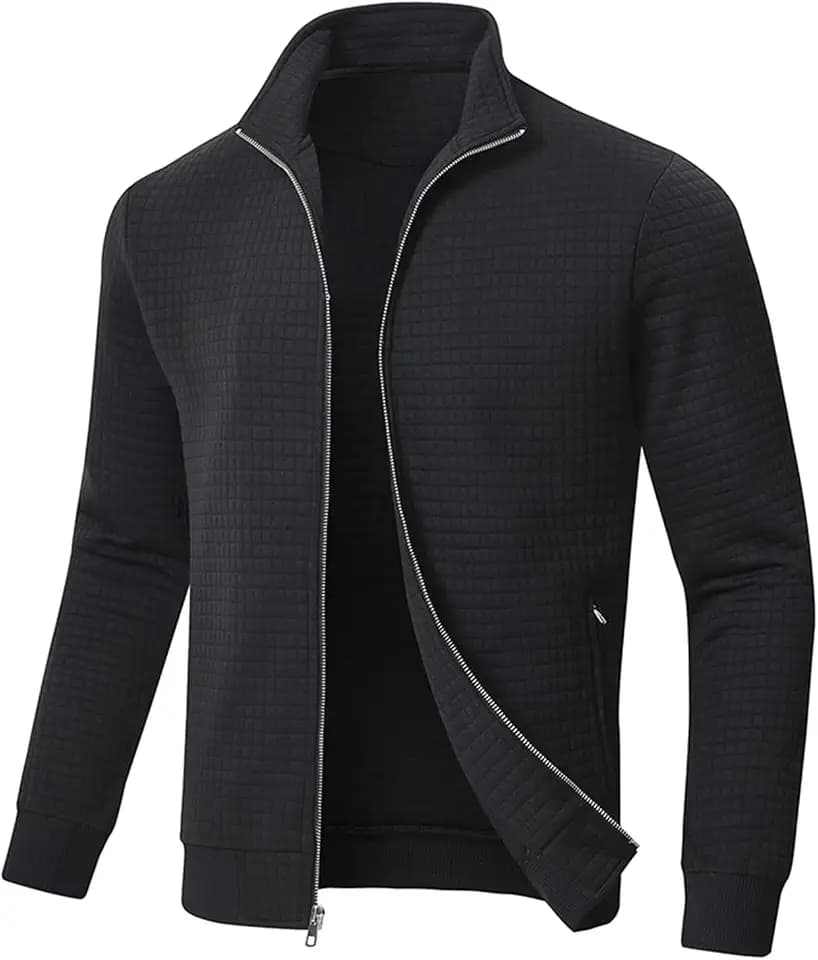 Huayuzh Jacke Herren übergangsjacke Winter Karierten Jacquard Alltag Freizeit Leicht Jacken mit Reißverschlusstasche