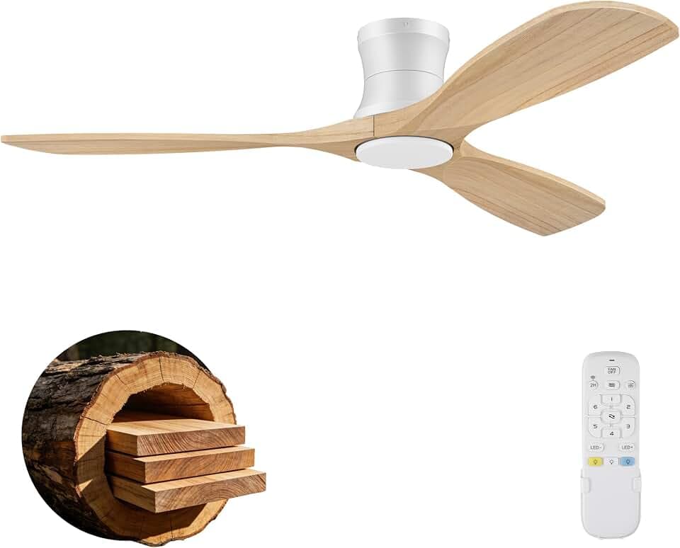 52" Wood Low Profile Ceiling Fans with Lights Remote,Flush Mount,Smart