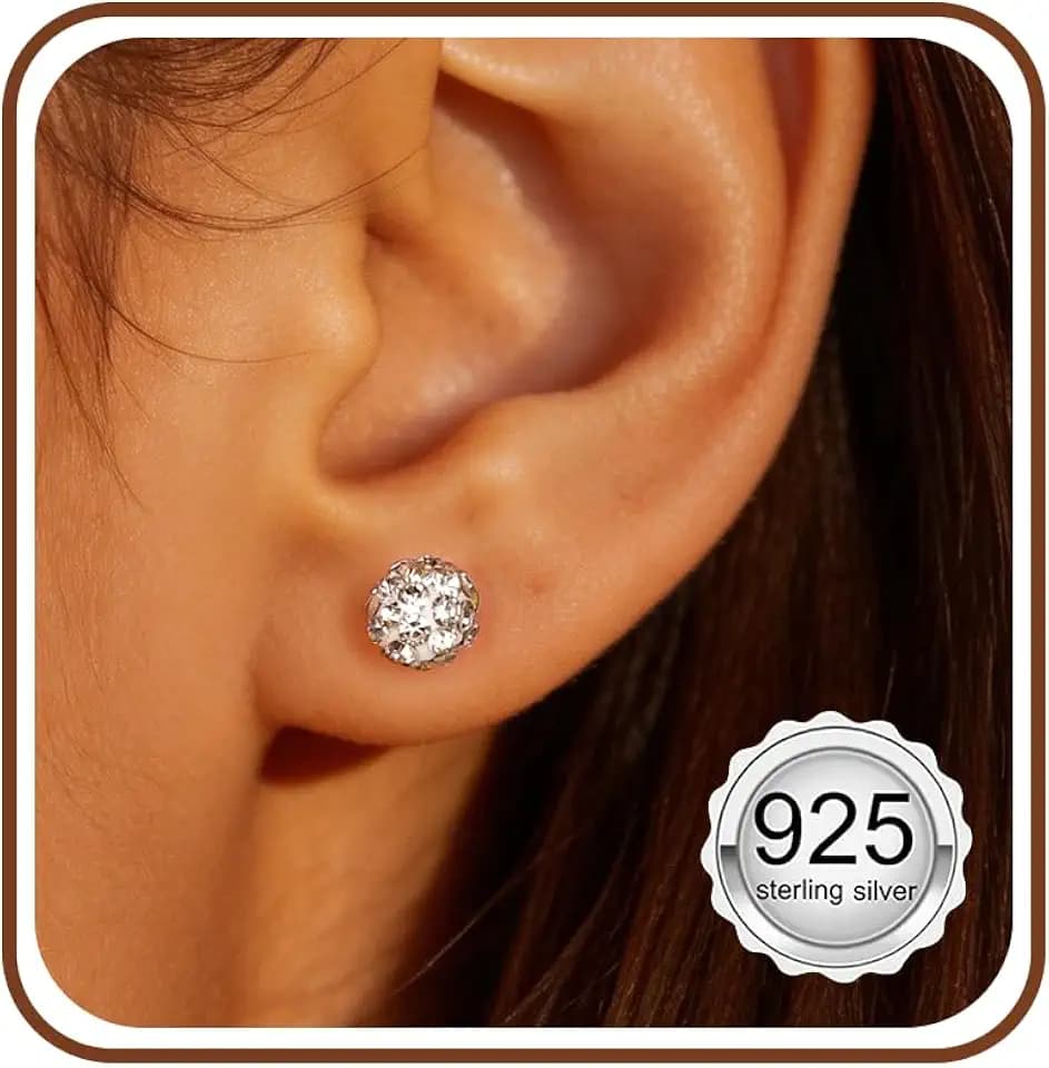 925 Sterling Silver Earrings for Women with 5-6mm Shiny Disco Ball Crystals Dangle Stud Earrings Woman Jewelry Christmas Gift