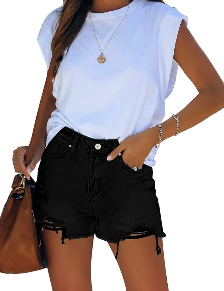 Roskiky Jeans Damen High Waist Ripped Stretch Denim Hot Pants Jeans Shorts Damen
