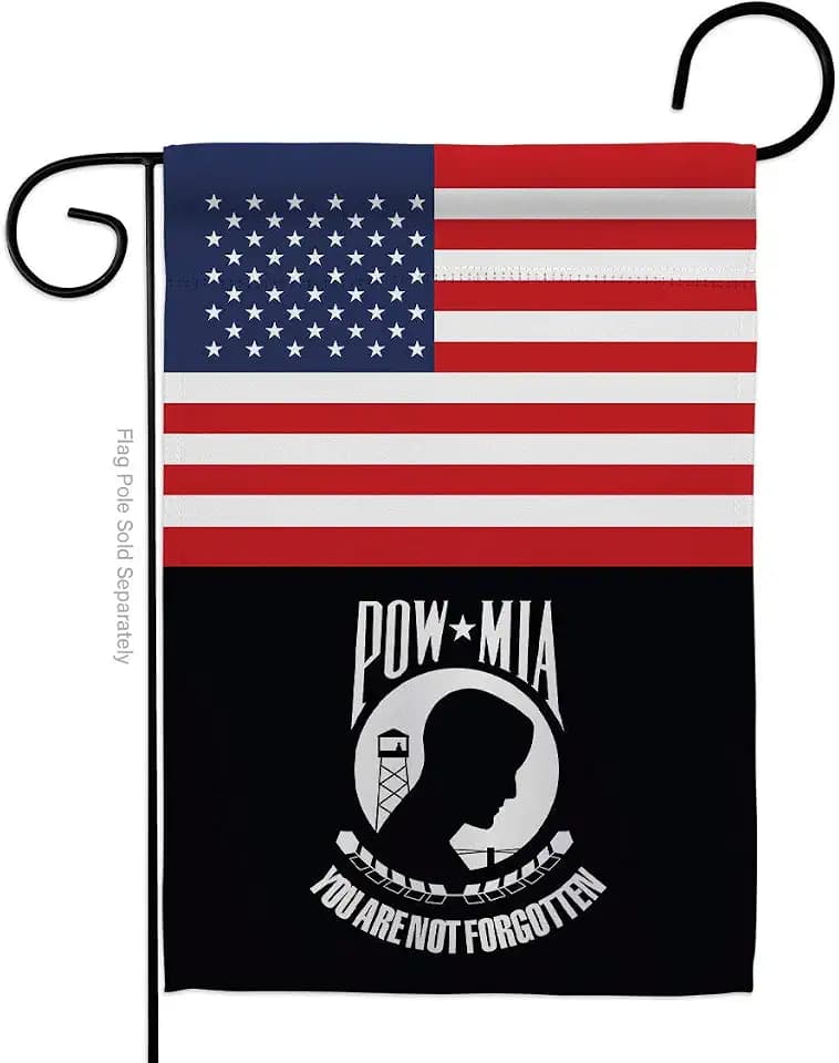 US POW MIA Garden Flag - Armed Forces Vietnam WarUnited State American Military Veteran Official - House Decoration Banner Small Yard Gift Double-Sided Made in USA 13 X 18.5