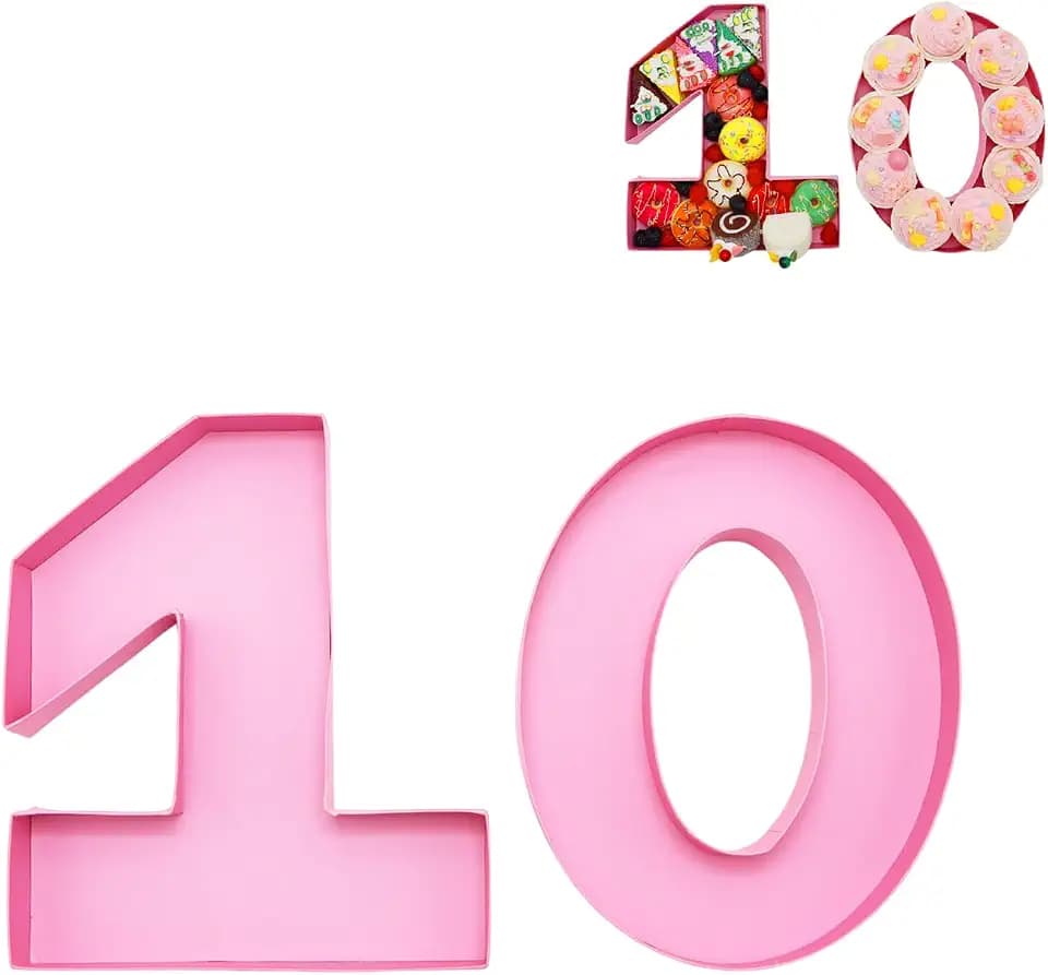 12inch Cardboard Number Fillable Food Tray Box for Charcuterie, Cupcake Arrangement, Birthday Anniversary (Pink, 10)