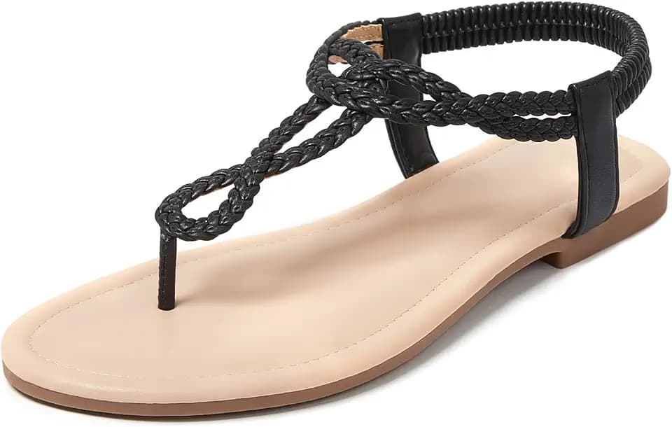 zeetoo Braided Flat Sandals for Women Thong Strappy Elastic Ankle Strap