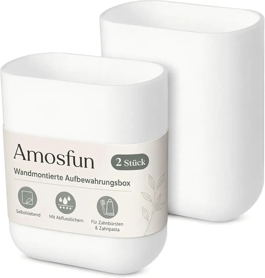 Amosfun 2er-Set Zahnputzbecherhalter ohne Bohren, selbstklebend, Weiß